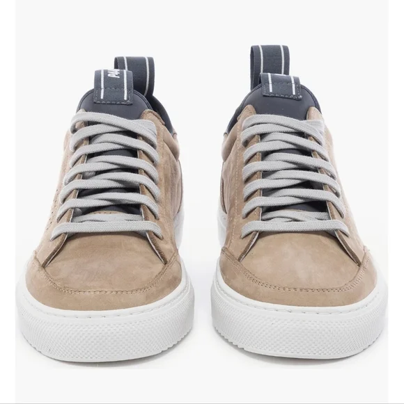 P448 Beige Soho Leather Sneakers Shoes Size 10.5 New Made In Italy